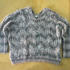 Cost Plus World Market Brown V-Neck Sweater with Cable Knit